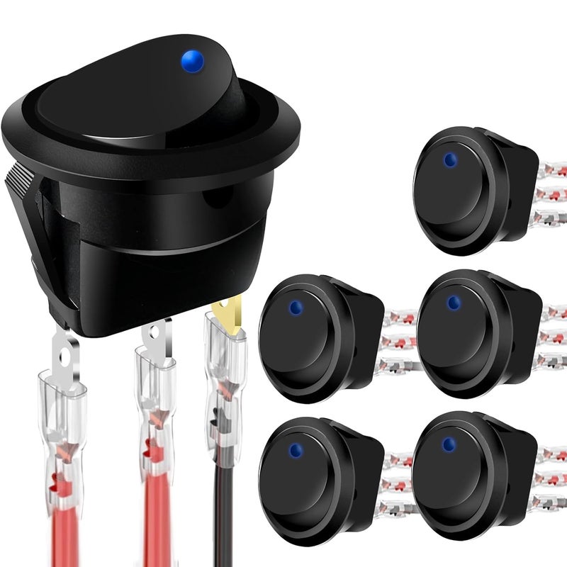 SDAQGE 12 Volt Round Rocker Switch,6Pcs LED Round Toggle Switch with Link Line 3Pin Snap-in Design Wires Pre-Wired DC 20A 12V for Car Truck Marine Boat Rv Vehicle 6PCS - Image 1